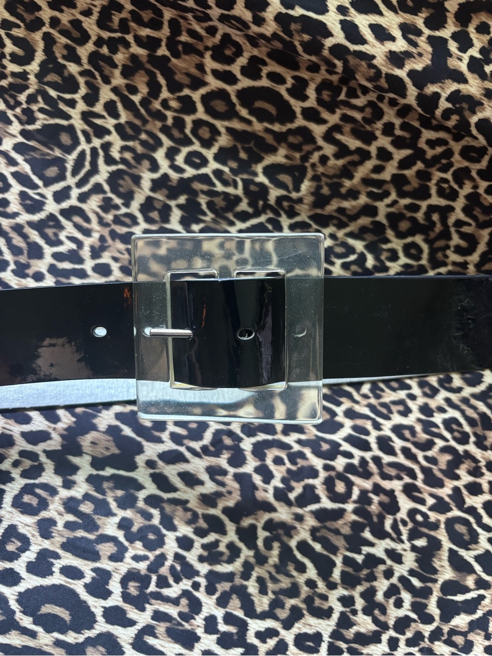Wide Black Patent Belt with Clear Square Buckle